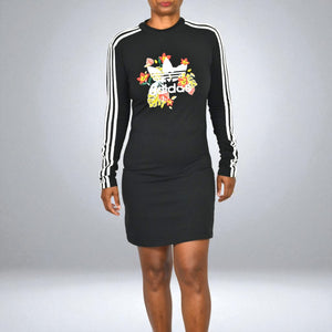 Adidas x HER Studio London Floral Trefoil Dress Black Long Sleeve Mini Logo Medium