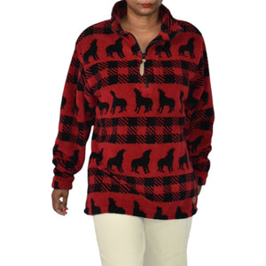 Woolrich Sherpa Fleece Jacket Red Quarter Zip Wolf Buffalo Plaid Ski Southwestern Blanket Size Large