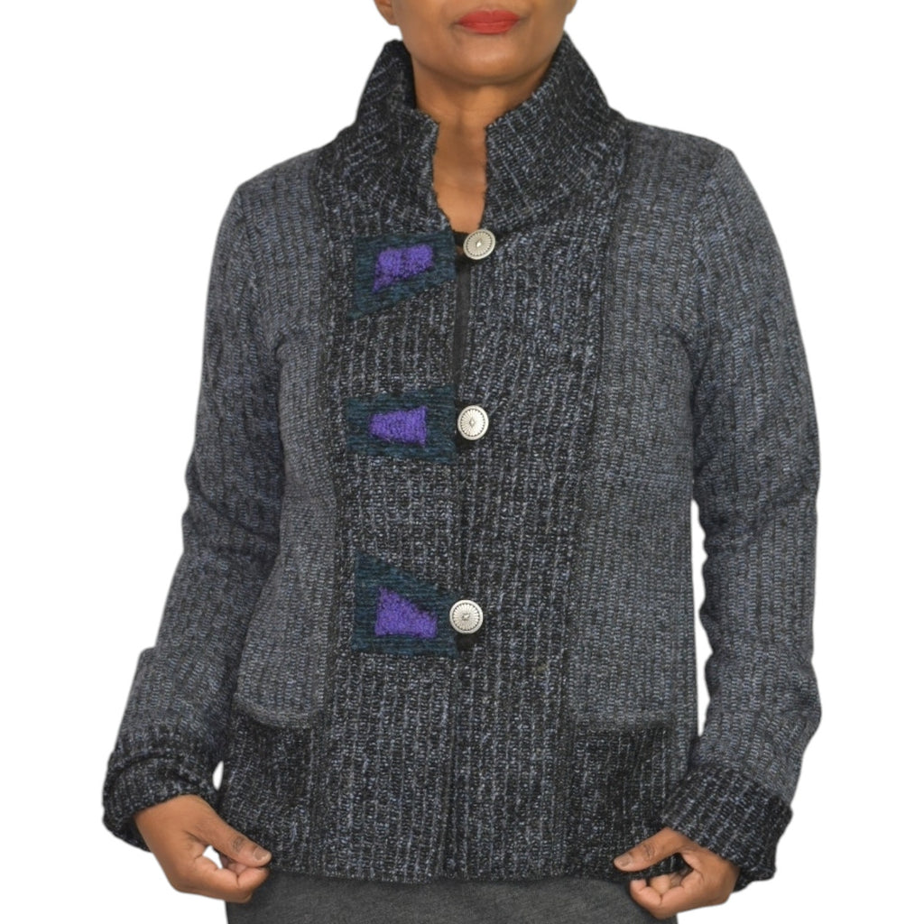 Lee Andersen Sweater Grey Cardigan Fiber Arts Textiles Wearable Art Knitwear Small