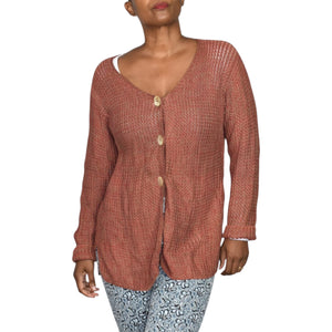 Vintage Peruvian Connection Sweater Russet Brown Pima Cotton Woven Cardigan Medium