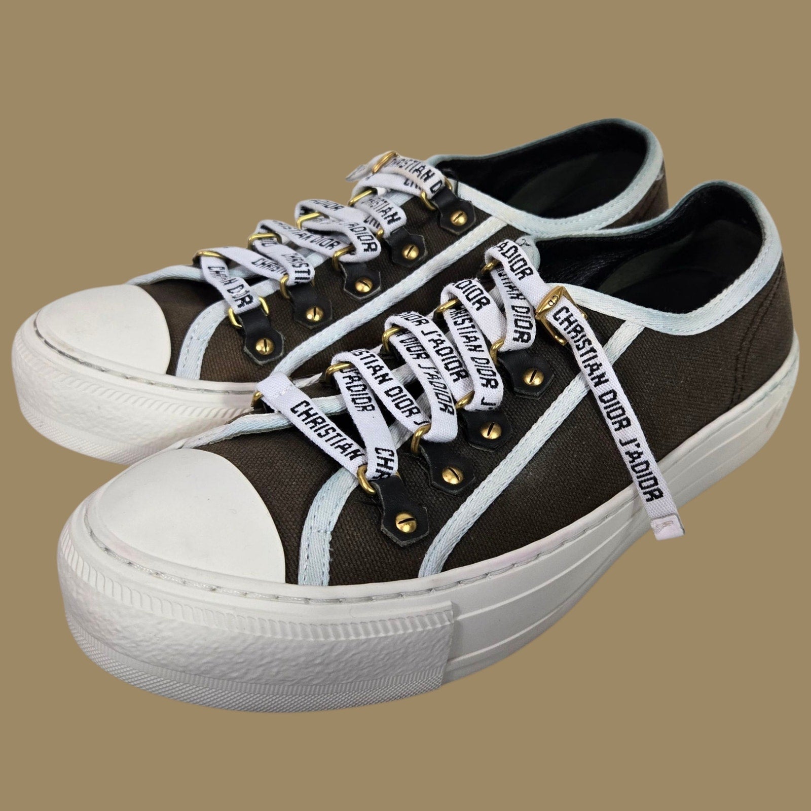 Christian Walk N Dior Canvas Sneakers Low Top Cap Toe JADIOR Lace Up Logo 37.5 7.5