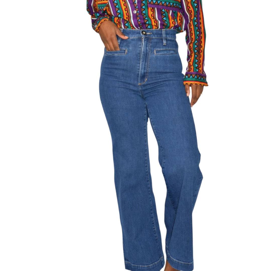 Joes The Kate Jeans Blue High Rise Wide Leg Retro Medium Wash Stretch Denim Impressive Trouser 26
