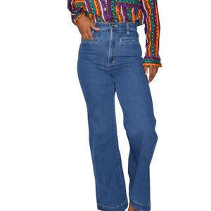 Joes The Kate Jeans Blue High Rise Wide Leg Retro Medium Wash Stretch Denim Impressive Trouser 26