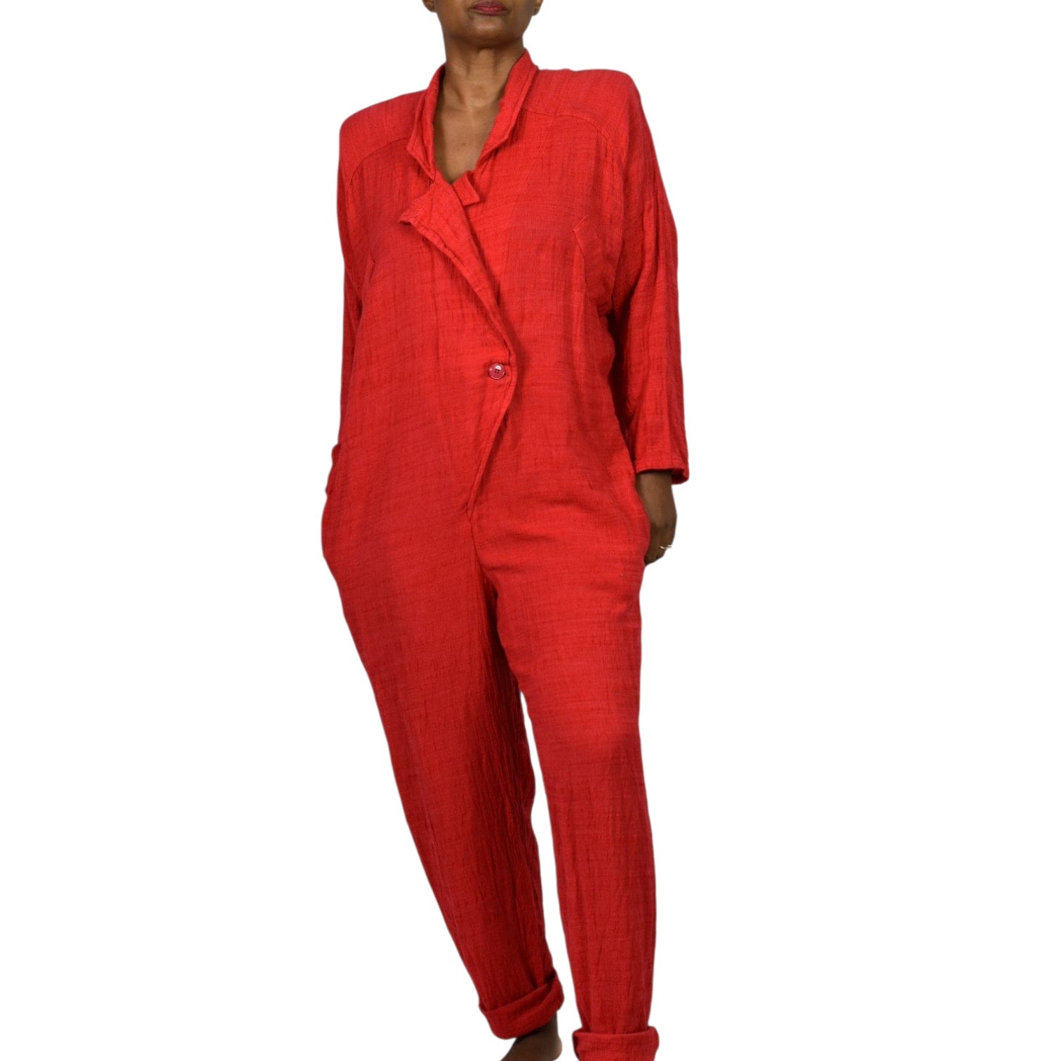 Vintage Arthur Max Blazer Jumpsuit Red One Piece Cotton Gauze Baggy Relaxed 90s Large