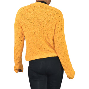 American Eagle Cropped Cardigan Sweater Yellow Slouchy Crochet Cotton Blend Knit Boxy V Neck XS