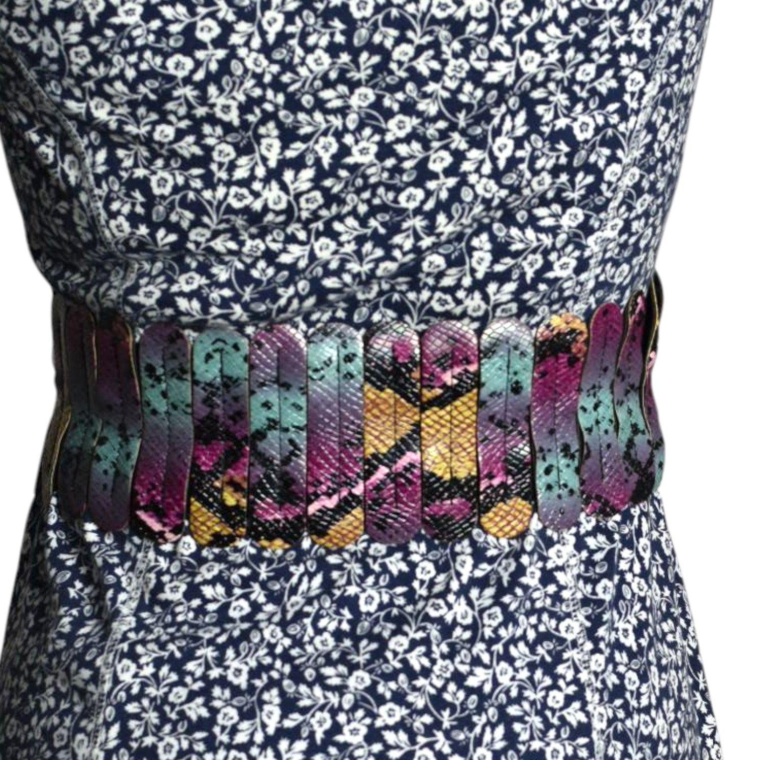 Embossed Stretch Belt Purple Multi Snakeskin Stretchy Elastic Wide Scalloped Medium Large