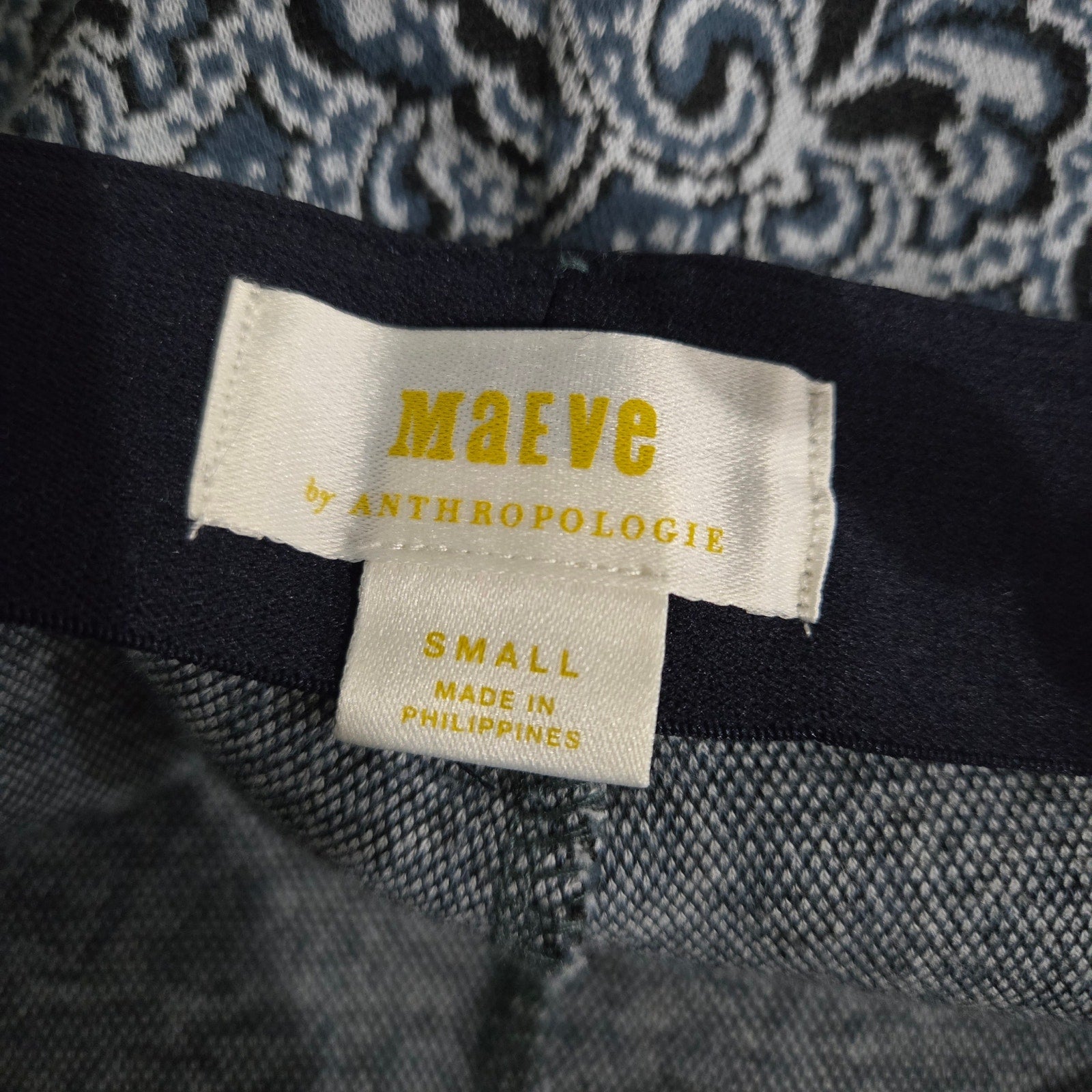 Maeve Margot Knit Pants Blue Paisley Flower Jacquard Cropped Flare Pull ONAnthropologie Small