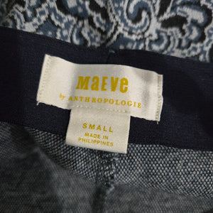 Maeve Margot Knit Pants Blue Paisley Flower Jacquard Cropped Flare Pull ONAnthropologie Small