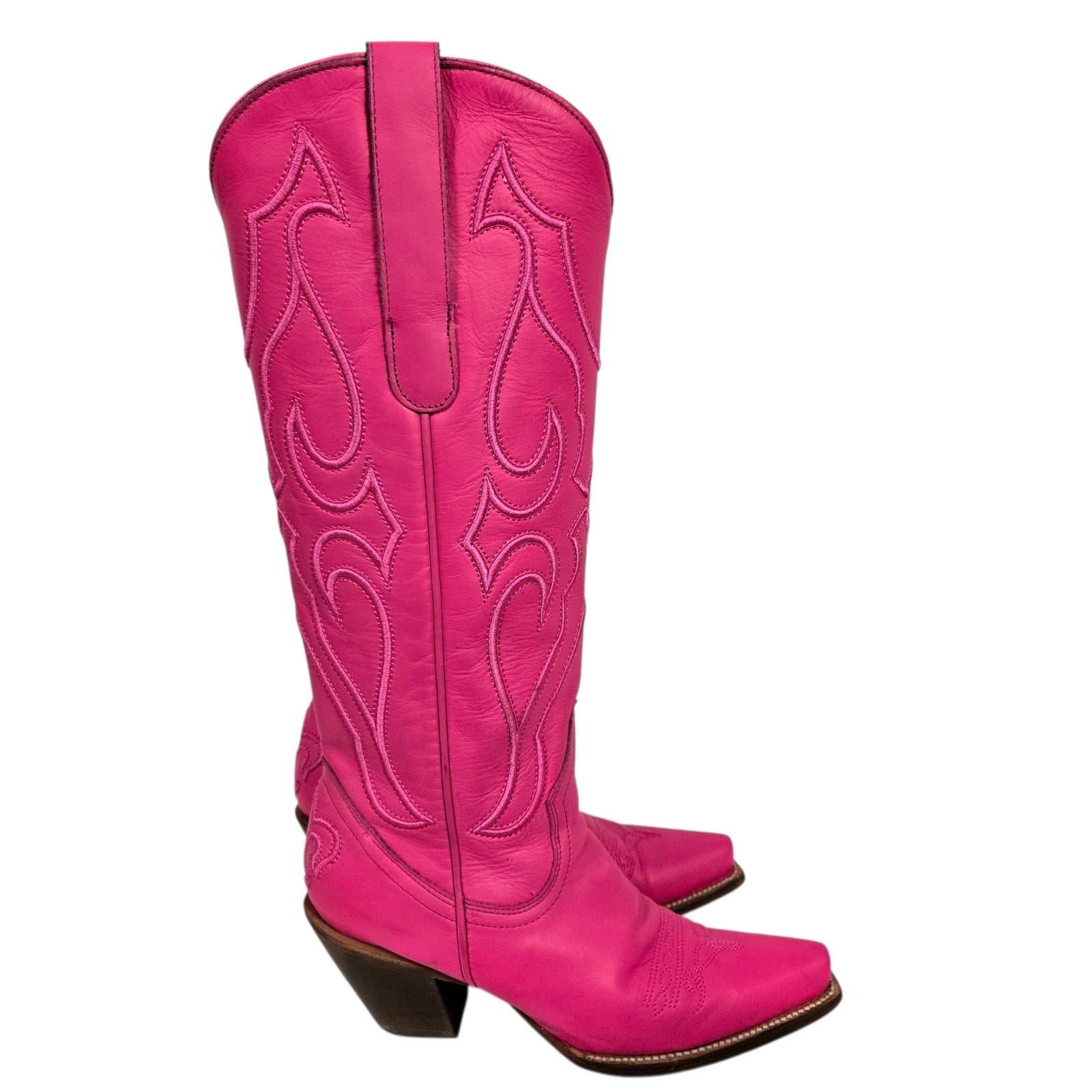 Corral Western Boots Pink Fuchsia Snip Toe Cowboy Cowgirl Tall Leather Neon Embroidery 8