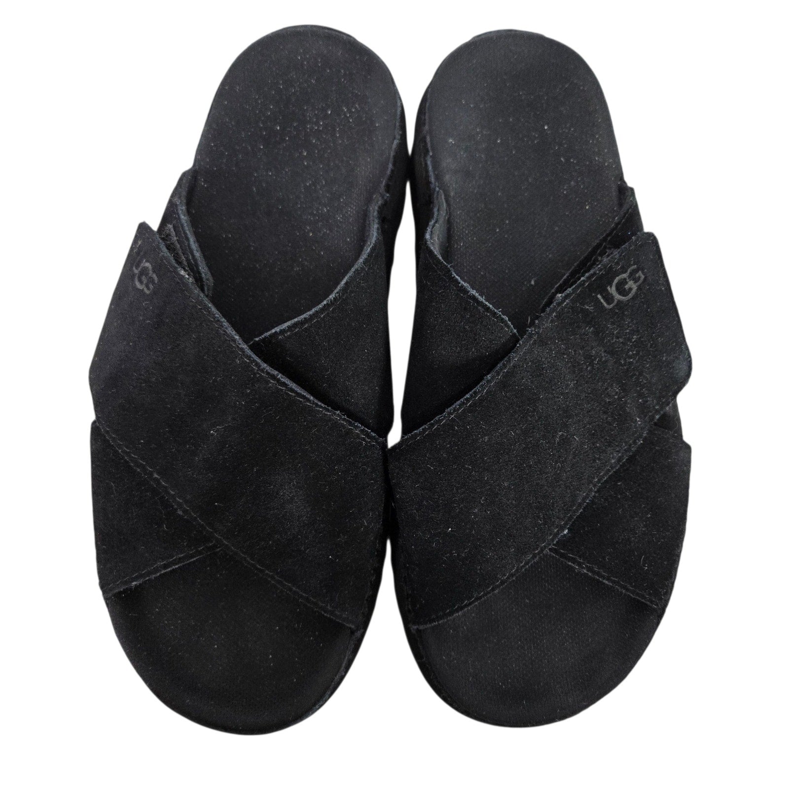Ugg Goldenstar Cross Slide Sandals Black Platform Open Toe Suede Chunky Lug Sole Flat Form Criss Cross 9
