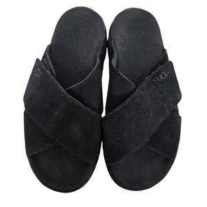 Ugg Goldenstar Cross Slide Sandals Black Platform Open Toe Suede Chunky Lug Sole Flat Form Criss Cross 9