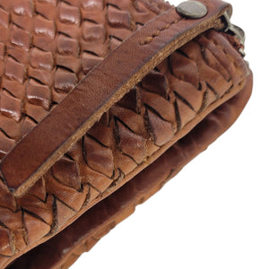 Vilenca Holland Wallet Brown Cognac Leather Woven Soft Pocket Slots Basketweave Billfold Bifold