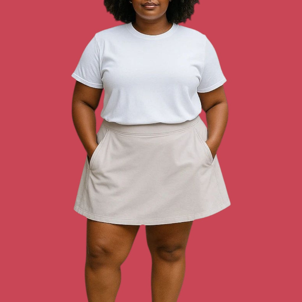 Athleta Brooklyn Heights Skort Beige Bone Skirt High Rise Mini Shorts Zipper Pockets Plus Size 14