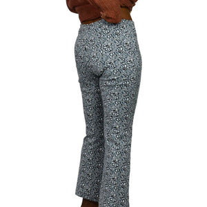 Maeve Margot Knit Pants Blue Paisley Flower Jacquard Cropped Flare Pull ONAnthropologie Small