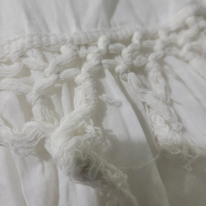 True Destinations Tiered Maxi Dress White Bohemian Voile Lightweight Cotton Fringe Coverup Small