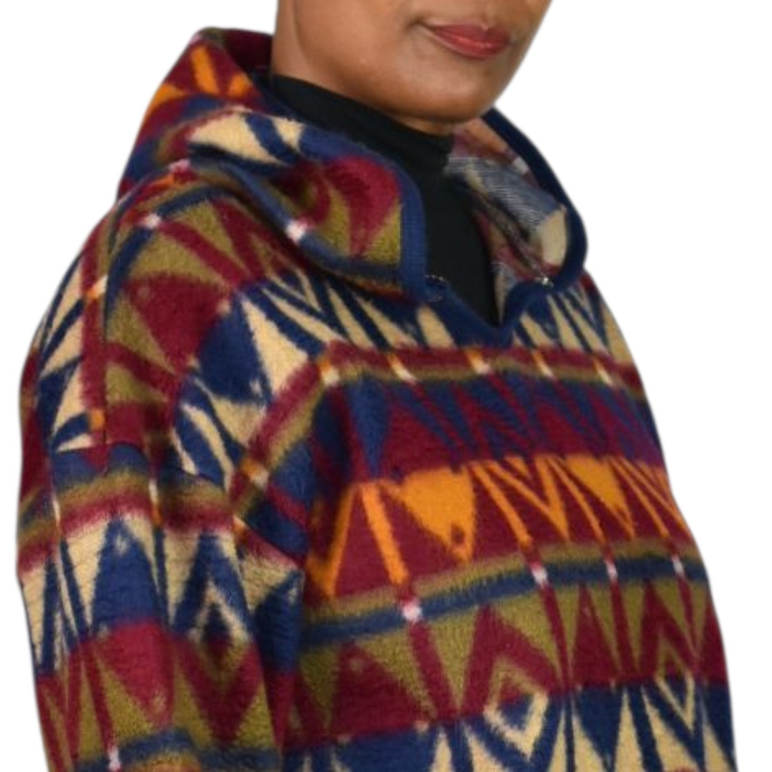 Vintage Jordache Concepts Fleece Jacket Ski Pullover Aztec Geometric Hooded 90s Medium