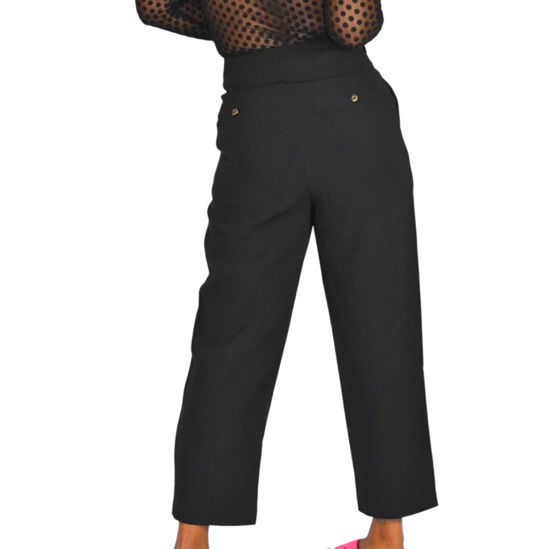 Tout a Coup Pleat Crop Trouser Pants Black High Waist Crepe Dress Evening Business Casual Tapered XS