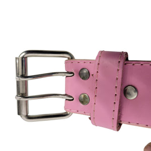 Two Prong Belt Light Pink Bubblegum Genuine Leather Double Hole Grommets Buckle Medium