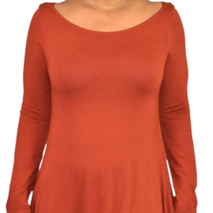 Soft Surroundings Maxi Dress Orange Clay Jersey Long Stretch Fit Flare Boatneck Medium