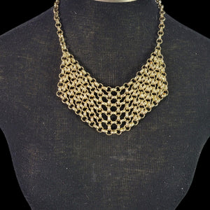 Chainmail Necklace Gold Tone Chain Link Mesh Bib Maille Draped Honeycomb Hooks Loops