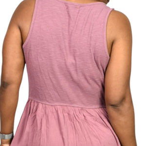 Frye Easy Button Front Dress Pink Mauve Minimalist Tank Jersey Knit Pockets Rayon Medium