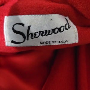 Vintage Sherwood Cape Red Bright Lipstick Flannel Velour Pockets Soft Retro X Large