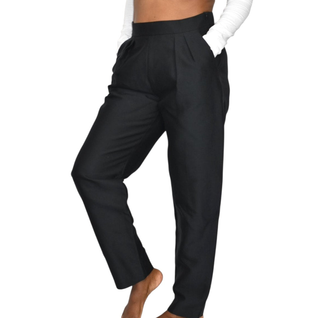 Max Mara Pianoforte Trousers Black Pants Matte High Waist Balloon Barrel Taper Leg Dress 8