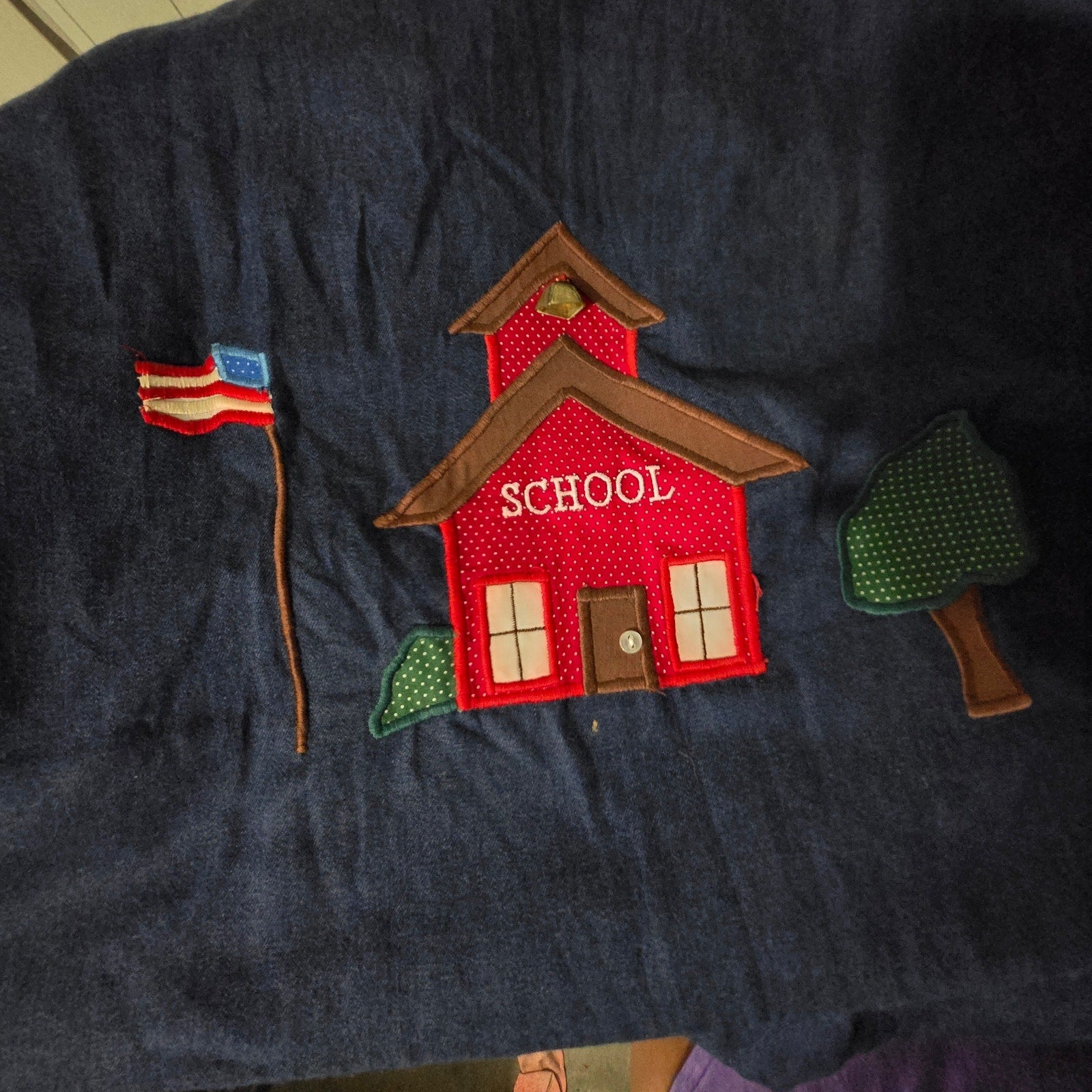 Vintage Betsys Denim Pinafore Dress Blue Teacher Applique Smock Patchwork Long School Medium