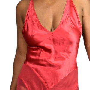 Victorias Secret Red Silk Nightgown Satin Sheer Tulle Chiffon Long Maxi Slip XS