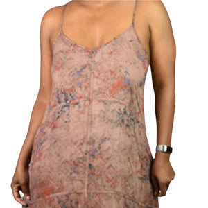 Hinge Slip Dress Brown Print Maxi Rayon Sundress Spaghetti Straps Lounge Tent Flowy Simple Small