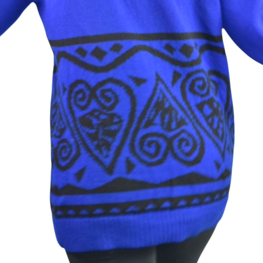 Vintage St John Sportswear Sweater Royal Blue Marie Gray Patterned Turtleneck Medium