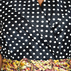 Vintage SG Gilbert Polka Dot Dress Black White Notched Collar Shirtdress Double Breasted 8