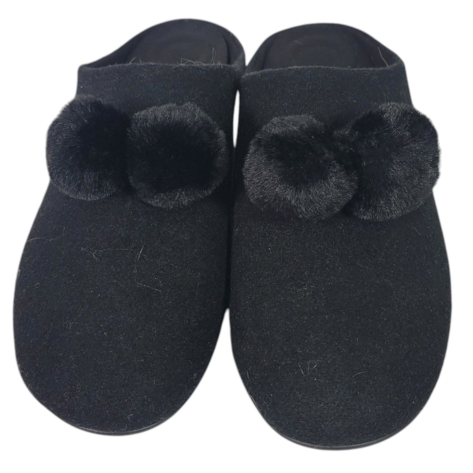 Fitflop Chrissie Slippers Black Felt Pom Pom Mules Slip On Slides Flats Lounge 8