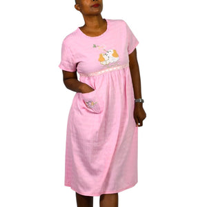 Jin Deyi Pink Puppy Dress Ribbons Dogs Embroidery Lace Pocket Smock Shift Applique Girls XXL