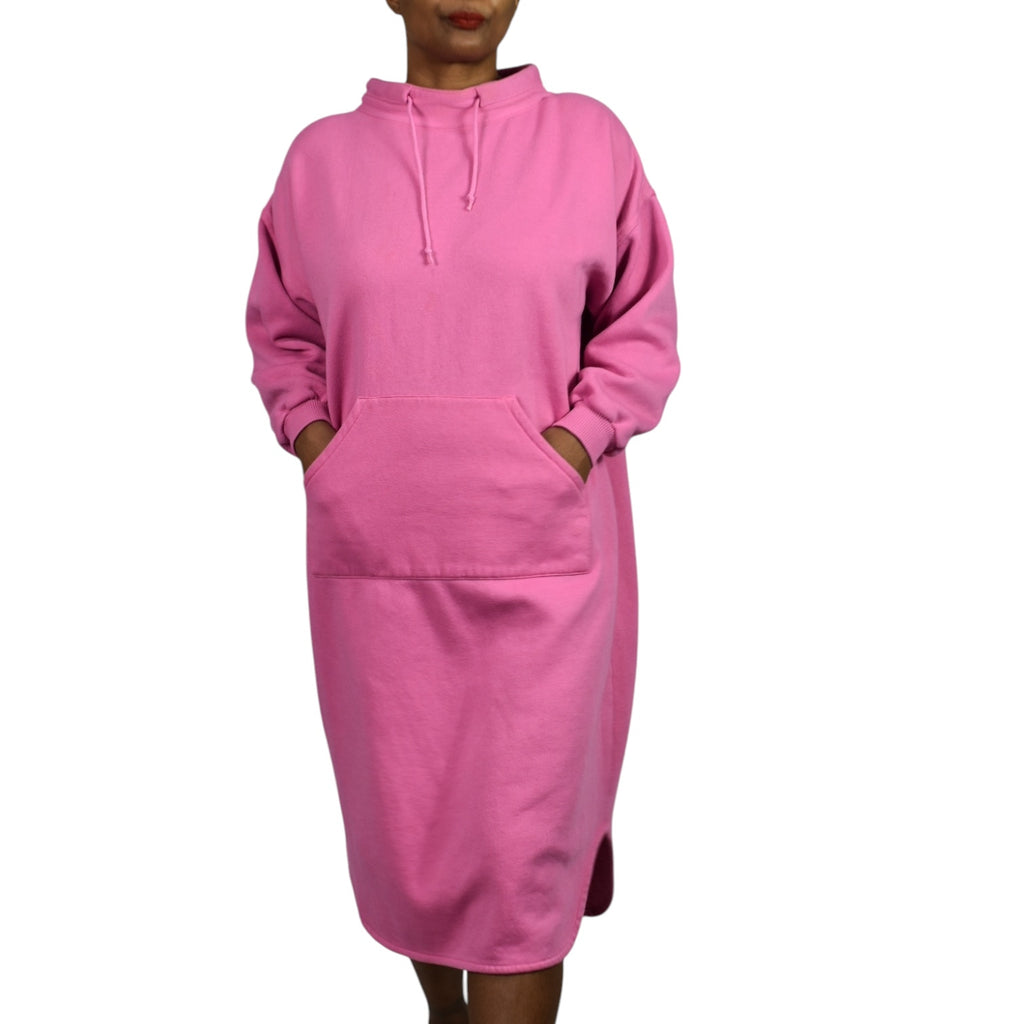 Vintage Partners Mervyns Sweatshirt Dress Pink Loungewear Kangaroo Pouch Pocket Pullover Poly Cotton Jersey Small