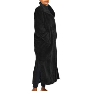 Cinzia Rocca Llama Faux Fur Coat Black Long Maxi Coat Side Slits Luxury Piacenza Wool Blend 2