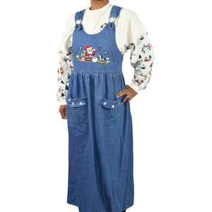 Westbound Vintage Christmas Dress Blue Jean Denim Pinafore Bib Overall Jumper Santa Claus Small