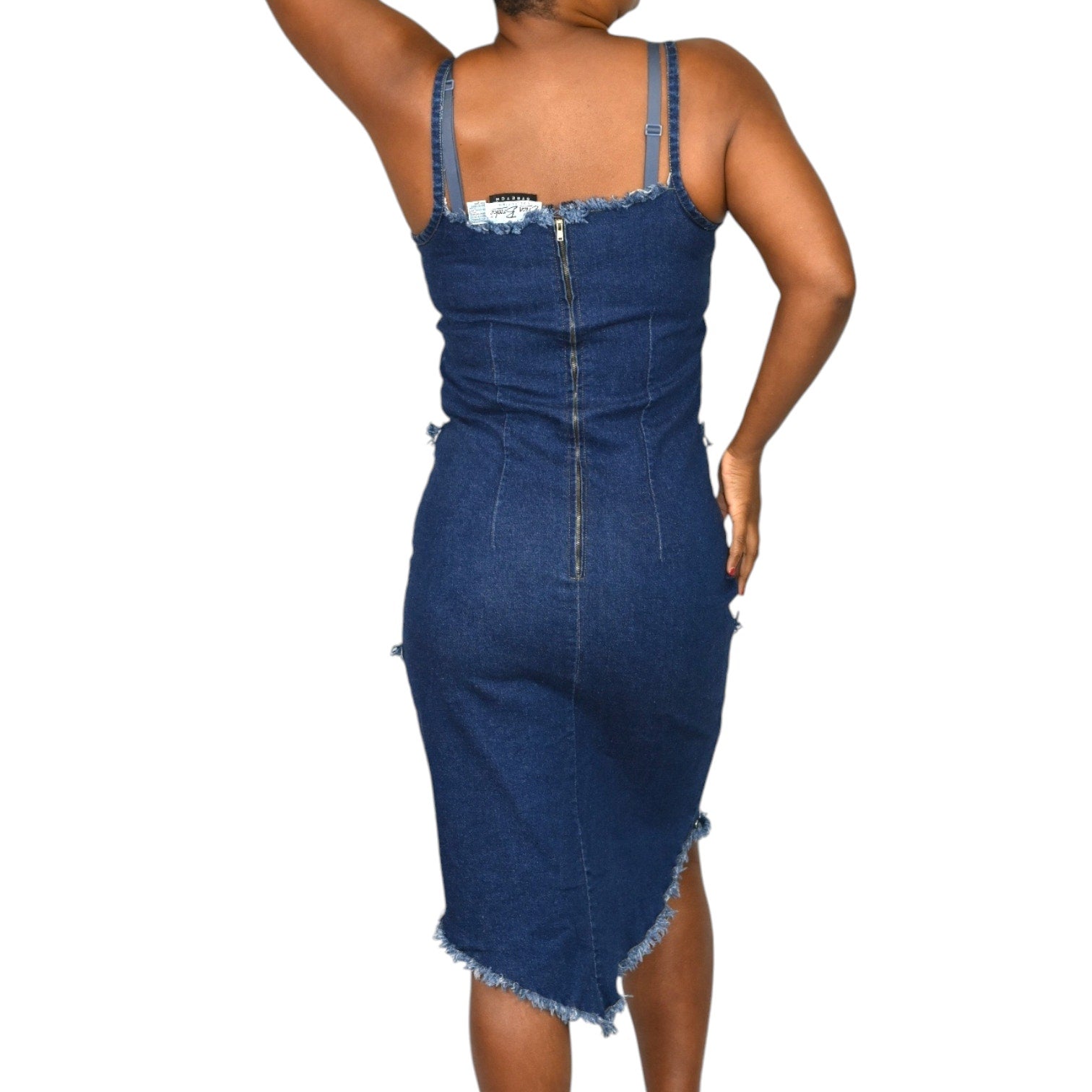 Erika Brooke Vintage Denim Dress Blue Bodycon Studs Exposed Seams Asym The Thriftanista Closet Erika Brooke Vintage Denim Dress Blue Bodycon Studs Exposed Seams Asym The Thriftanista Closet