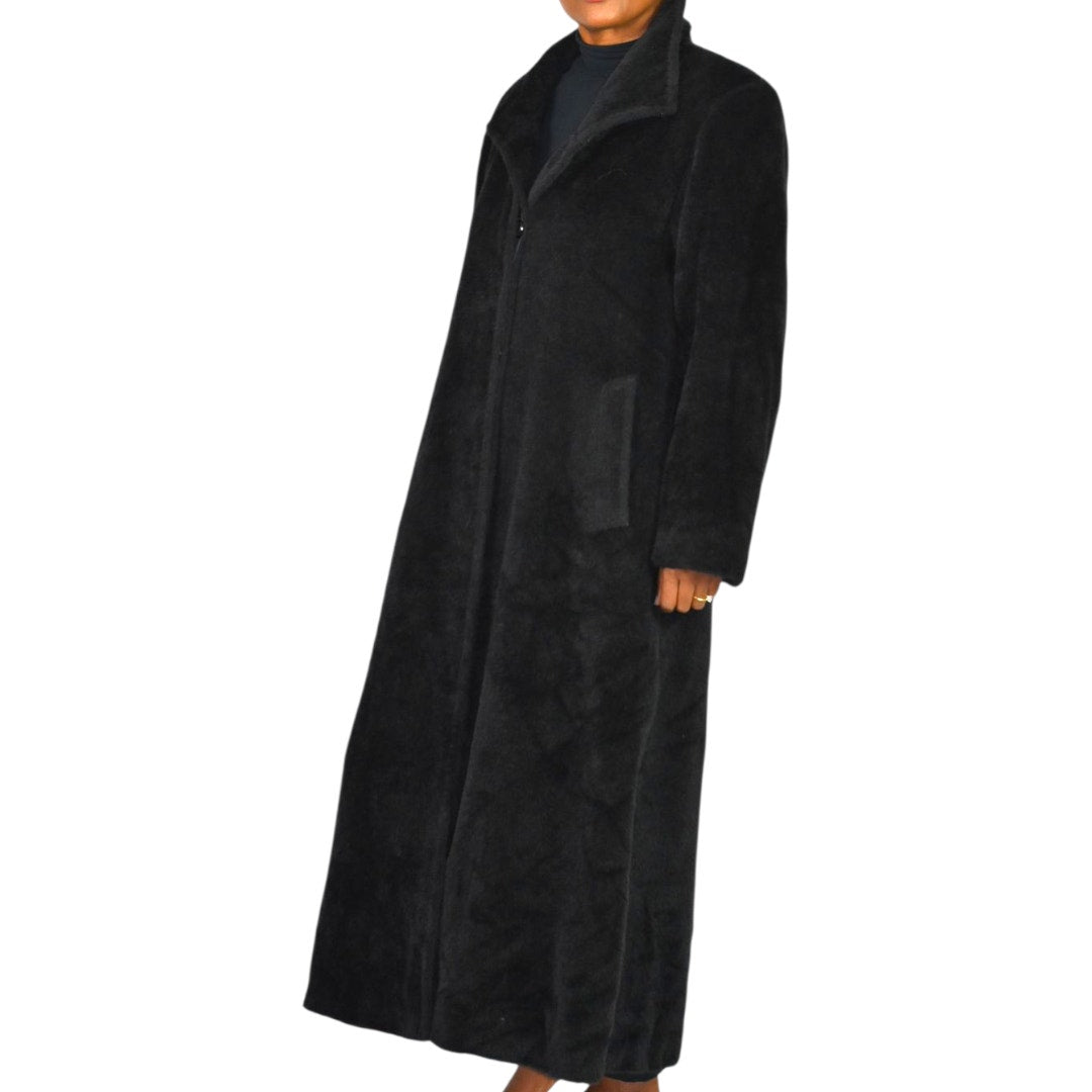 Cinzia Rocca Llama Faux Fur Coat Black Long Maxi Coat Side Slits Luxury Piacenza Wool Blend 2