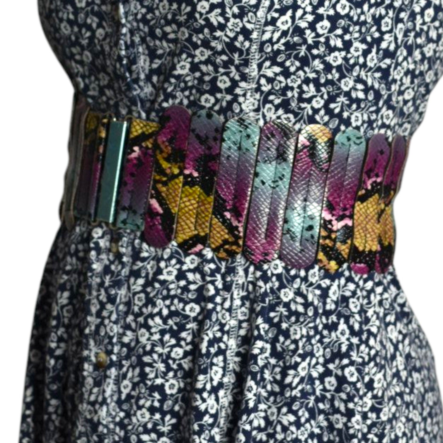 Embossed Stretch Belt Purple Multi Snakeskin Stretchy Elastic Wide Scalloped Medium Large