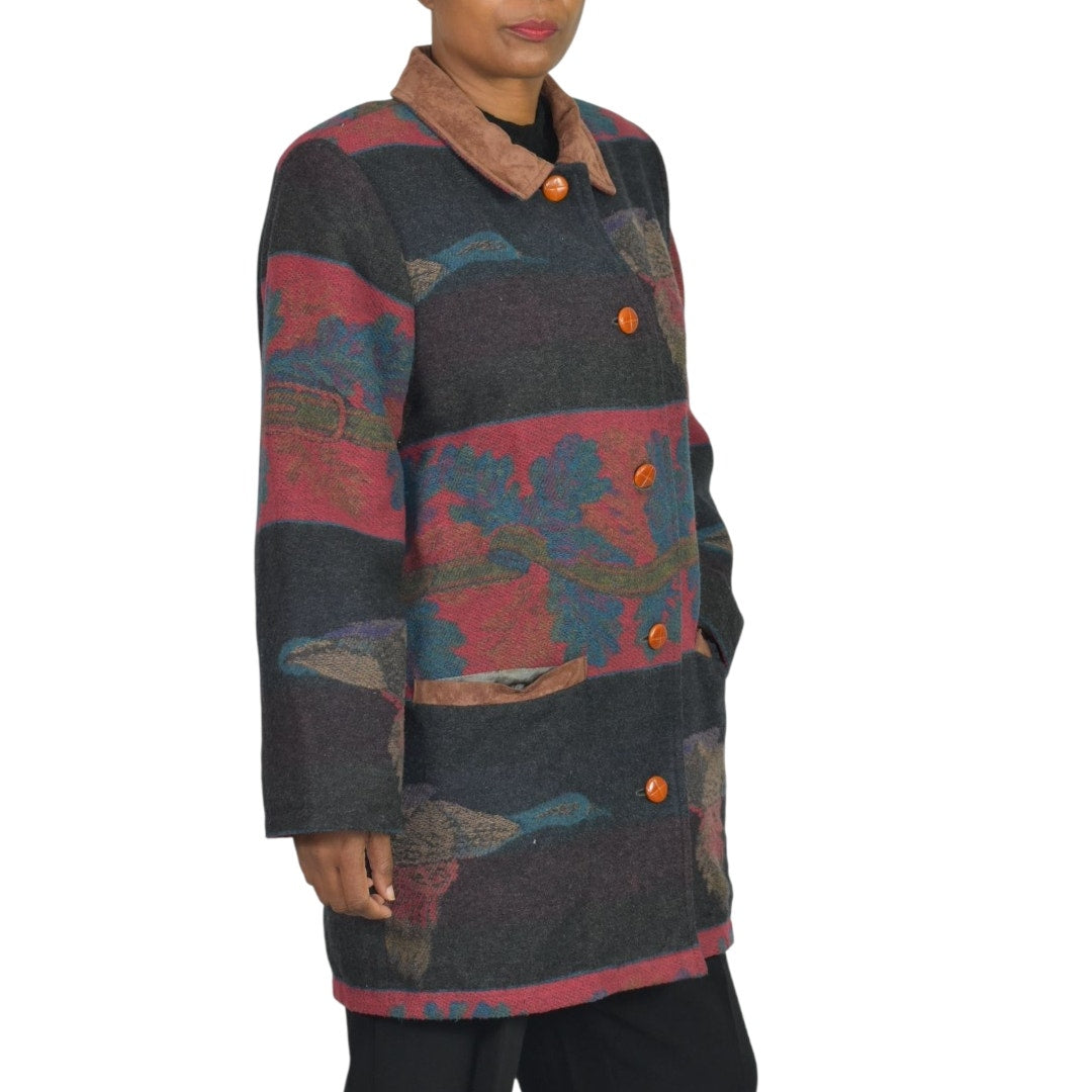 VINTAGE Flytime Tapestry Mallard Coat Italy Wool Duck Foliage Oversized Medium