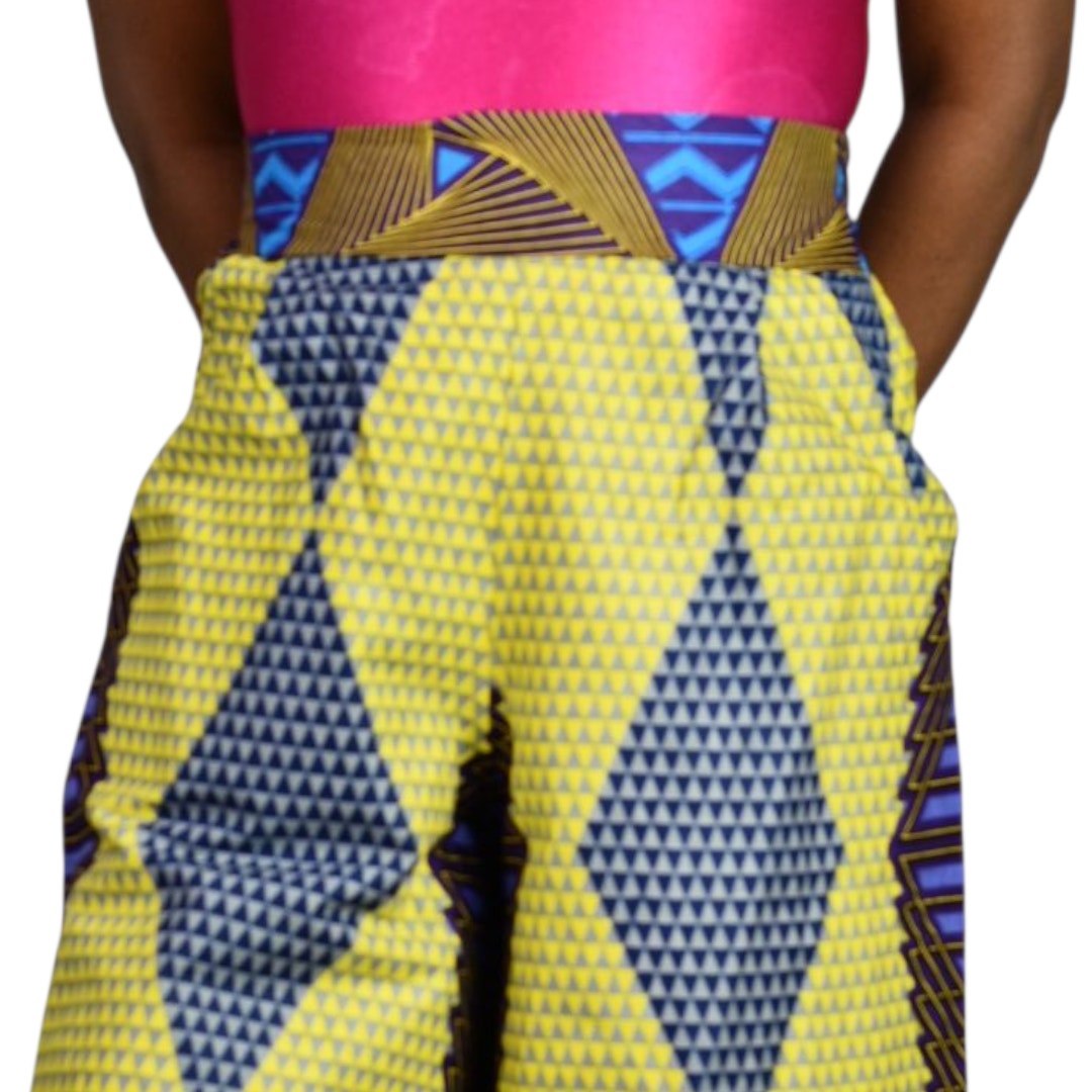 Grass Fields Ankara Wide Leg Crop Pants Yellow Culottes Gaucho African Print Small Medium