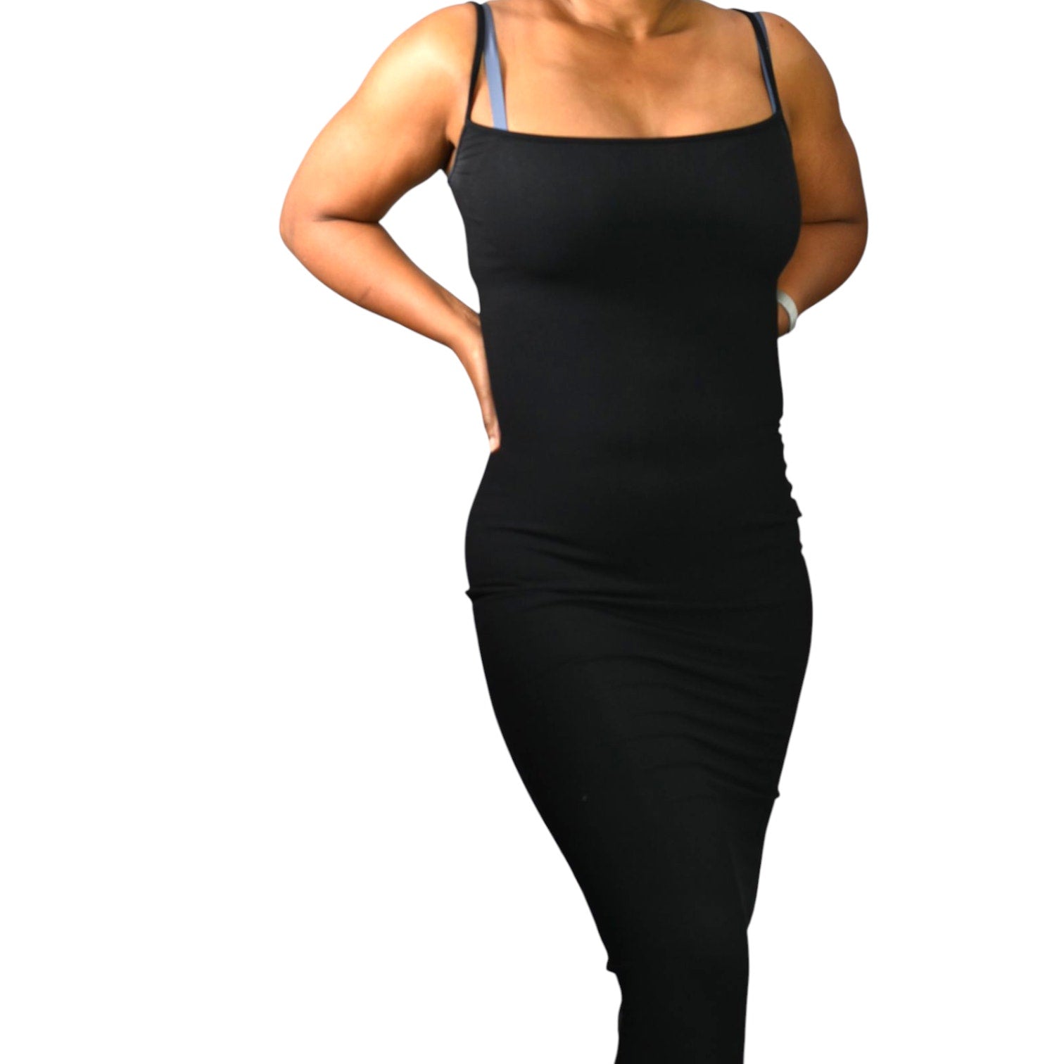 SKIMS Long Slip Dress Black Ribbed Tank Maxi Jersey Stretch Modal Soft Lounge Large