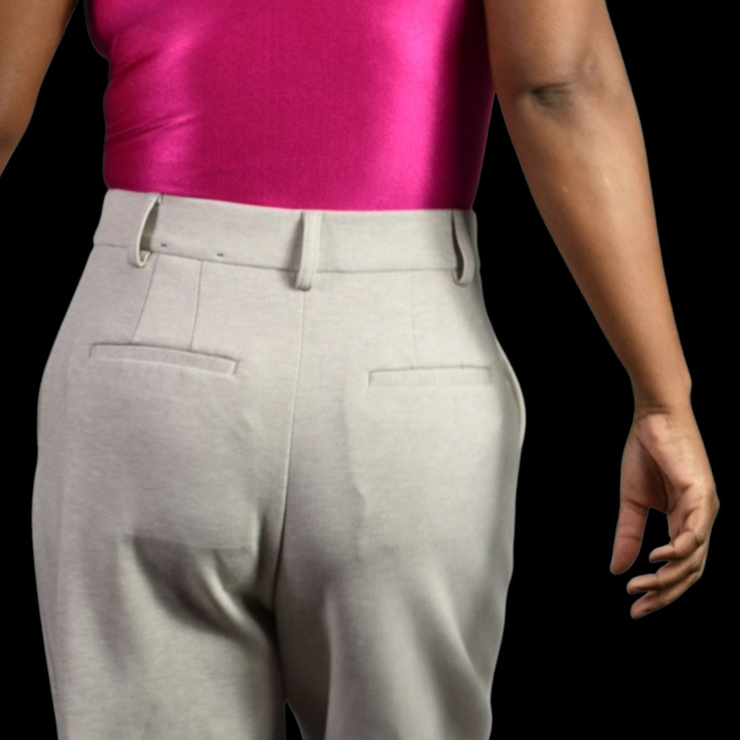 Express Stylist High Rise Pleated Wide Leg Trousers Beige Heather Knit Cuffed Pants 2 Long 2L