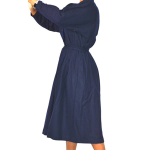 Blue Berry Retro Office Midi Dress Blue Navy Shirt Shoulder Pads Collar Pleated Small 2 4