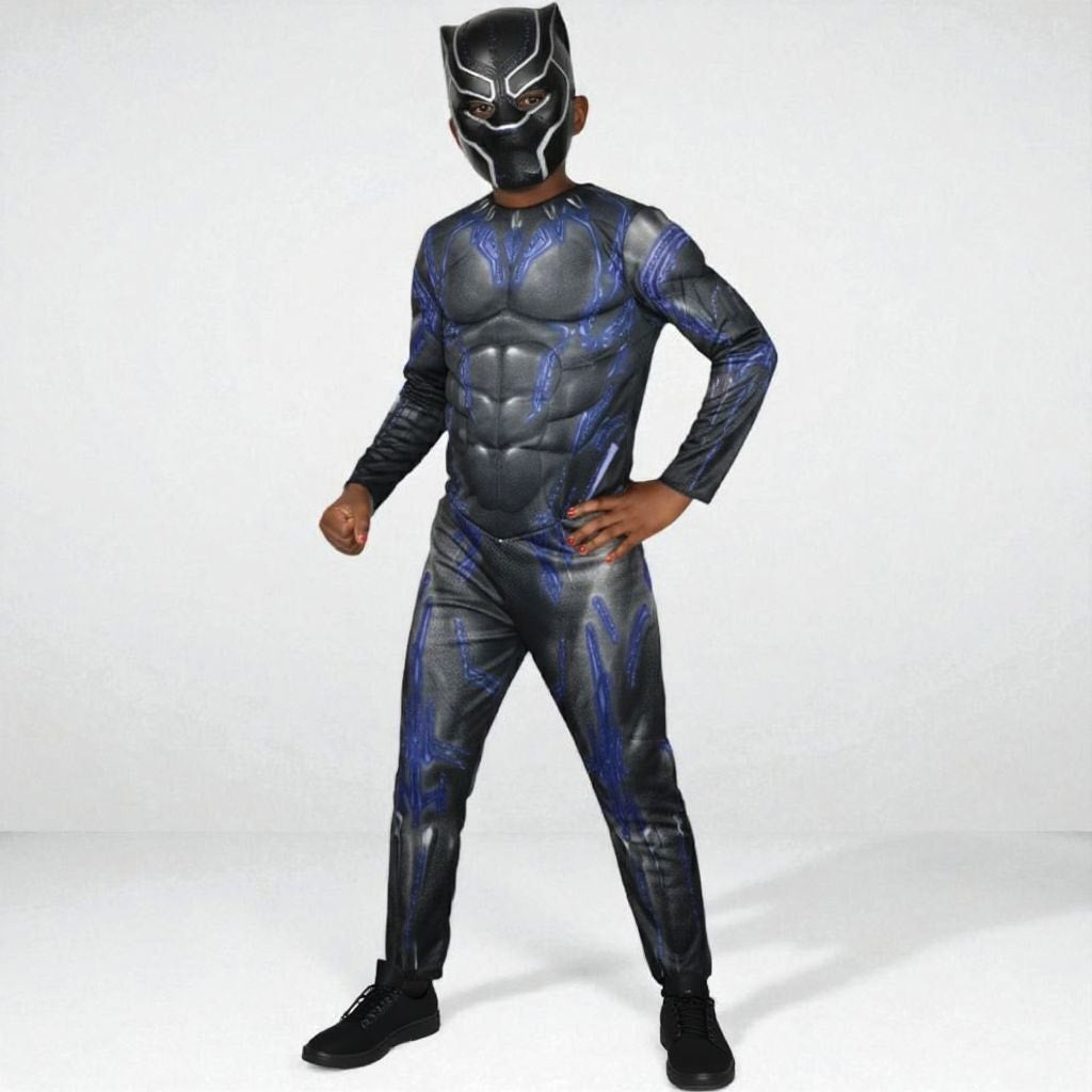 Rubies Black Panther Muscle Costume Mask Black Blue Marvel Boys Child Large 8 10