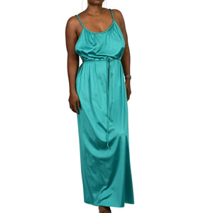Vintage JC Penney Grecian Style Gown Green Teal Nylon Nightgown Goddess Long Maxi Silky Shiny Lingerie 70s 80s Large