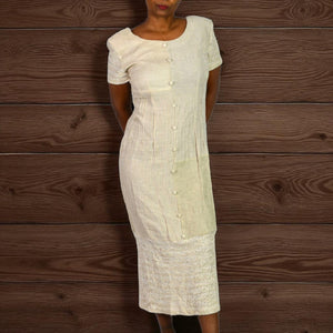 KC Spencer Column Straight Midi Dress Tan Mixed Print Checks Gingham Deadstock Long 8