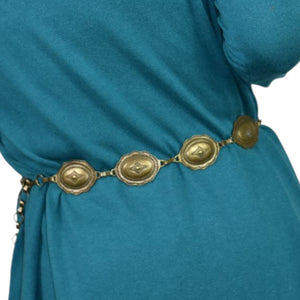 Concho Chain Belt Bronze Brown Metal Western Rustic Cowgirl Medallion Vintage Brass Small