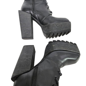 Darker Wavs Flanger Chunky Platform Boots Combat Black Square Toe Angular Retro 7
